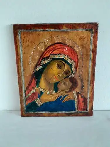H905-Ikone-auf Holz-Heiligenbild-Frau mit Kind-