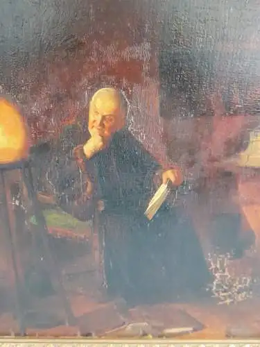 H907-Ölbild-Szenenbild-Mönch-gerahmt-Öl auf Holz-Ölgemälde-gerahmt-Bild-
