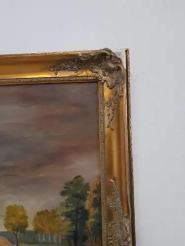 H922-Ölbild-Öl auf Leinen-Landschaftsbild-gerahmt-Ölgemälde-Malerei-Bild-