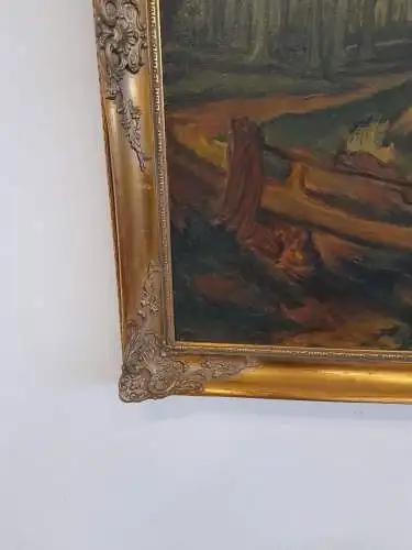 H922-Ölbild-Öl auf Leinen-Landschaftsbild-gerahmt-Ölgemälde-Malerei-Bild-