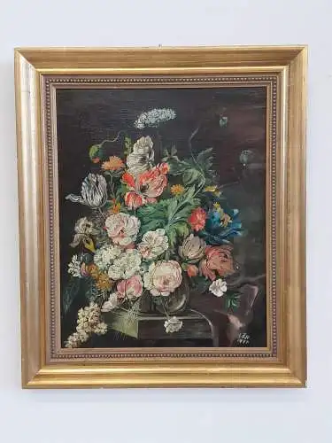H924-Blumenbild-Ölbild-Ölgemälde-gerahmt-monogrammiert-datiert-Bild-Gemälde