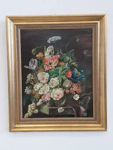 H924-Blumenbild-Ölbild-Ölgemälde-gerahmt-monogrammiert-datiert-Bild-Gemälde