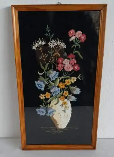 H931-Gobelin-Blumenbild-Gemälde-Bild-hinter Glas-gerahmt-Blumen-