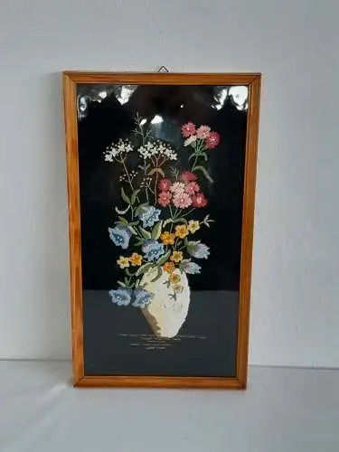 H931-Gobelin-Blumenbild-Gemälde-Bild-hinter Glas-gerahmt-Blumen-
