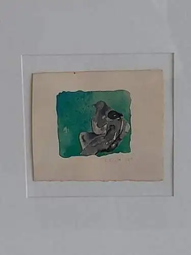 H1364-Aquarell-Mischtechnik-Passepartout-Gemälde-Bild-signiert-gerahmt-