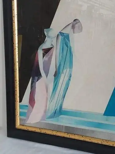 H1350-Collage-moderne Kunst-Gemälde-Bild-signiert-gerahmt-hinter Glas-