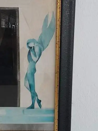 H1350-Collage-moderne Kunst-Gemälde-Bild-signiert-gerahmt-hinter Glas-