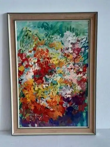 H1330-Aquarell-Blumenbild-Zeitgenössische Kunst-signiert-gerahmt-hinter Glas-