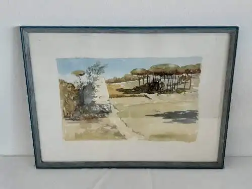 H1052-Aquarell-Landschaftsbild-Passepartout-gerahmt-Gemälde-