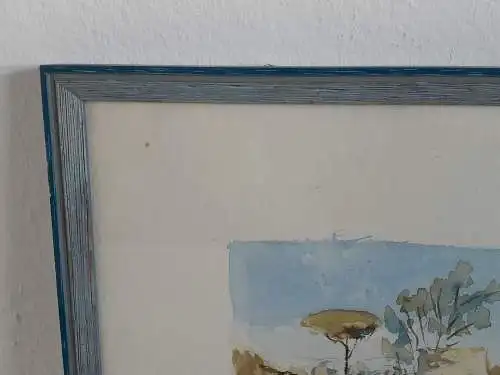 H1052-Aquarell-Landschaftsbild-Passepartout-gerahmt-Gemälde-