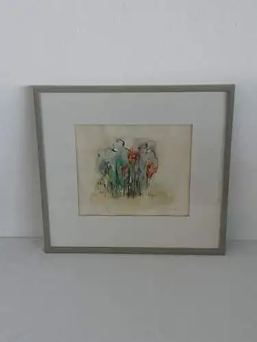 H1042-Aquarell-Dschungel-Gemälde-Bild-Passepartout-hinter Glas-signiert-gerahmt-