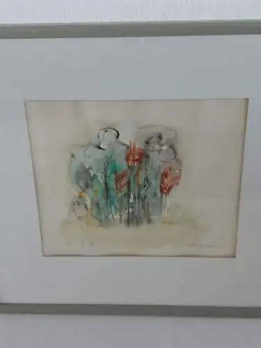 H1042-Aquarell-Dschungel-Gemälde-Bild-Passepartout-hinter Glas-signiert-gerahmt-