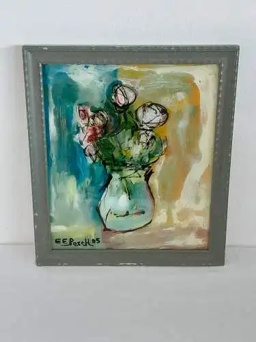 H1022-Aquarell-Stillleben-Bild-Gemälde-Blumenvase-signiert-gerahmt-datiert-