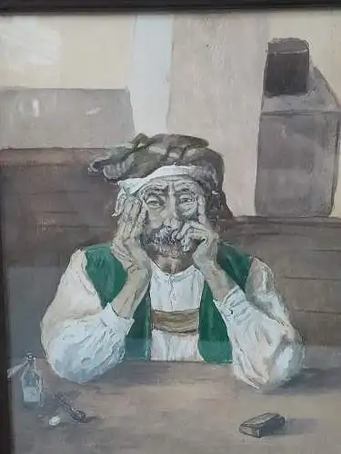H1018-Aquarell-Szenenbild-signiert-gerahmt-datiert-Gemälde-Bild