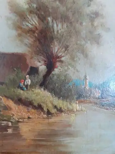 H708-Landschaftsbild-Öl auf Holz-Ölbild-Ölgemälde-gerahmt-Bild-