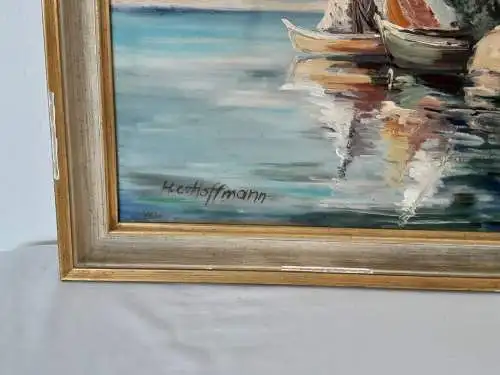 H1287-Ölgemälde-Öl auf Leinen-Ölbild-Landschaftsbild-Küstenbild-gerahmt