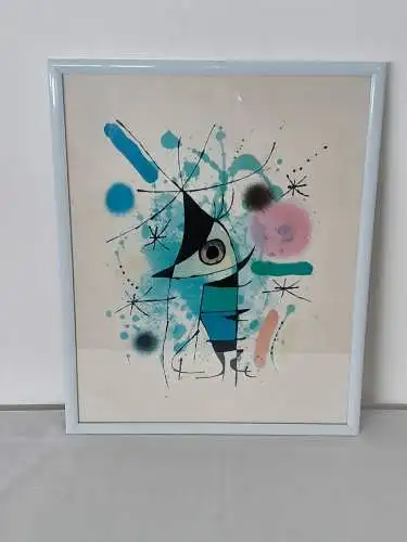 H1153-Druck-"Joan Miro-der singende Fisch"-Bild-Gemälde-gerahmt-hinter Glas-