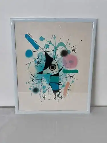 H1153-Druck-"Joan Miro-der singende Fisch"-Bild-Gemälde-gerahmt-hinter Glas-