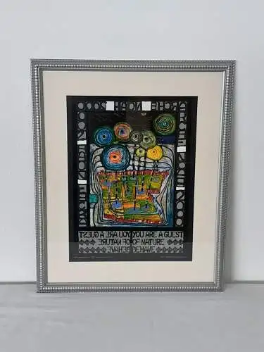 H1149-Druck-Hundertwasser-"Arche Noah"-hinter Glas-gerahmt-Passepartout-Bild-