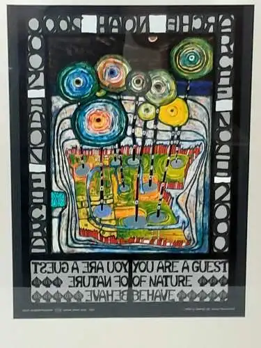 H1149-Druck-Hundertwasser-"Arche Noah"-hinter Glas-gerahmt-Passepartout-Bild-