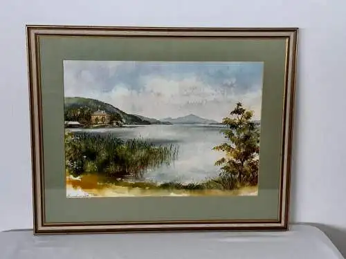 H1146-Aquarell-Landschaftsbild-Gemälde-Bild-signiert-gerahmt-datiert-Malerei