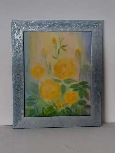 H1142-Aquarell-Stillleben-Rosen-Bild-Gemälde-gerahmt-hinter Glas-