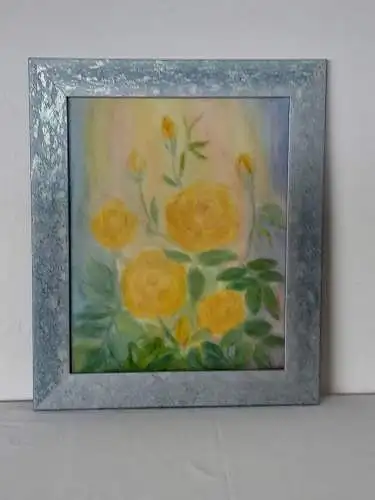 H1142-Aquarell-Stillleben-Rosen-Bild-Gemälde-gerahmt-hinter Glas-