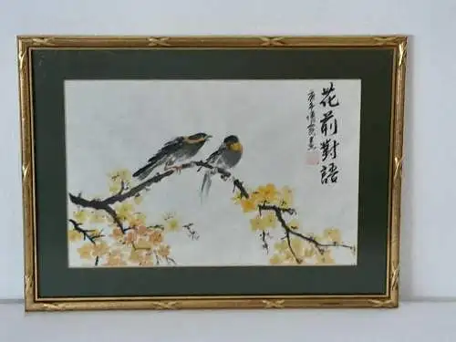 H1307-Tierbild-Asiatische Kunst-Vögel-Bild-Gemälde-gerahmt-Passepartout-