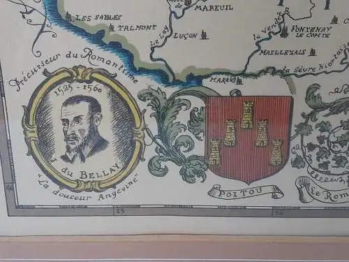 H1194-Colorierter Kupferstich-Landkarte-Bild-Gemälde-gerahmt-Passepartout-