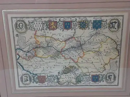 H1194-Colorierter Kupferstich-Landkarte-Bild-Gemälde-gerahmt-Passepartout-