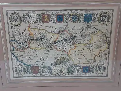 H1194-Colorierter Kupferstich-Landkarte-Bild-Gemälde-gerahmt-Passepartout-