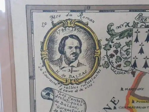H1194-Colorierter Kupferstich-Landkarte-Bild-Gemälde-gerahmt-Passepartout-