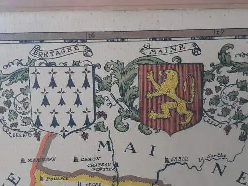 H1194-Colorierter Kupferstich-Landkarte-Bild-Gemälde-gerahmt-Passepartout-