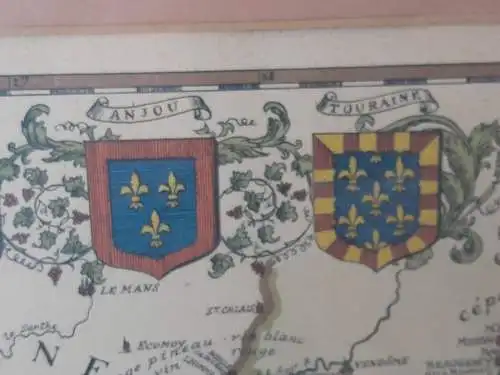 H1194-Colorierter Kupferstich-Landkarte-Bild-Gemälde-gerahmt-Passepartout-