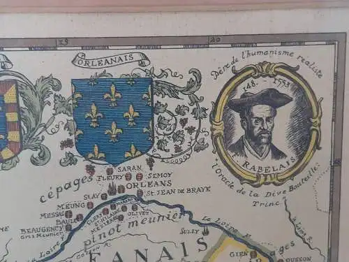 H1194-Colorierter Kupferstich-Landkarte-Bild-Gemälde-gerahmt-Passepartout-