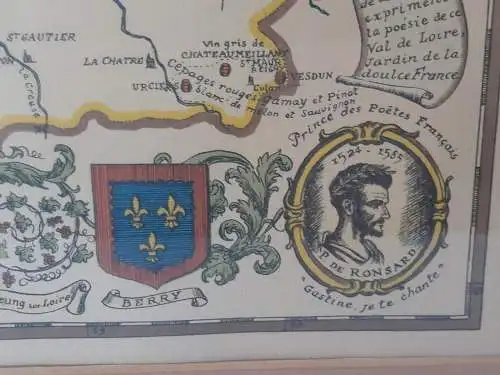 H1194-Colorierter Kupferstich-Landkarte-Bild-Gemälde-gerahmt-Passepartout-