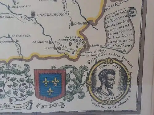 H1194-Colorierter Kupferstich-Landkarte-Bild-Gemälde-gerahmt-Passepartout-