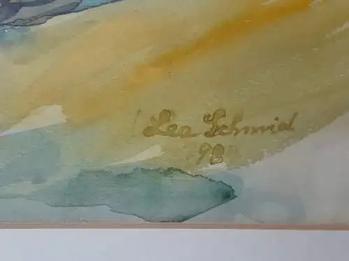 H1192-Aquarell-Landschaftsbild-Gemälde-Passepartout-gerahmt-signiert-datiert-