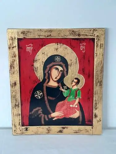 H1254-Ikone-Gemälde-Bild-auf Holz-"The Virgin Hodegetria"-