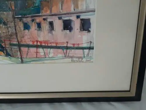 H1231-Aquarell-EU-Parlament-Brüssel-Gemälde-Bild-signiert-gerahmt-Passepartout