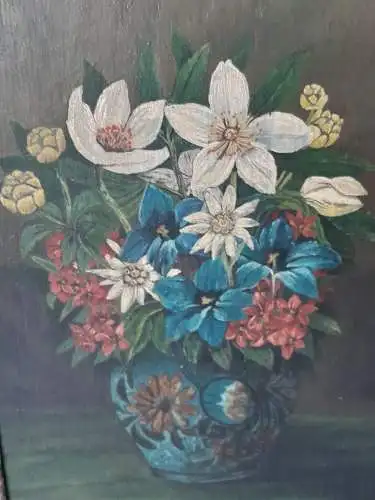 H1224-Stillleben-Blumenbild-Öl auf Holz-Ölbild-Ölgemälde-gerahmt-