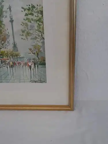 H1008-Aquarell-Stadtbild-Gemälde-Passepartout-signiert-gerahmt-Bild-Malerei