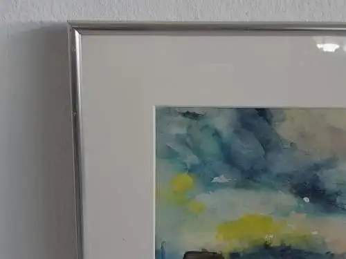 H886-Landschaftsbild-Aquarell-hinter Glas-Passepartout-signiert-gerahmt-Bild-