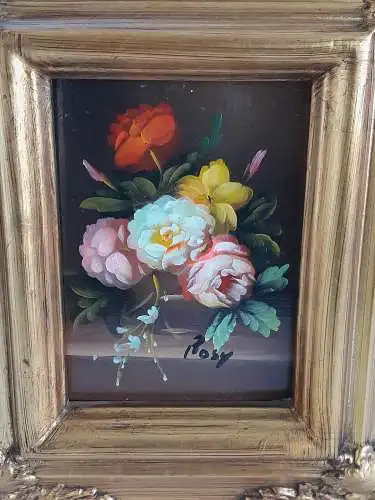 H908-Blumenbild-Ölbild-Ölgemälde-Öl auf Holz-gerahmt-signiert-Blumen-