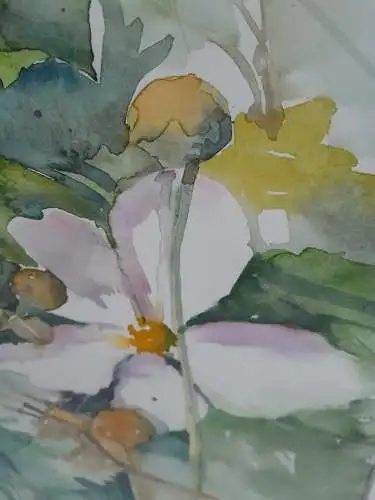 H936-Aquarell-Blumenbild-Gemälde-Bild-gerahmt-signiert-datiert-Passepartout-
