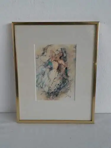 H946-Aquarell-Bild-Gemälde-Passepartout-gerahmt-datiert-hinter Glas-signiert-