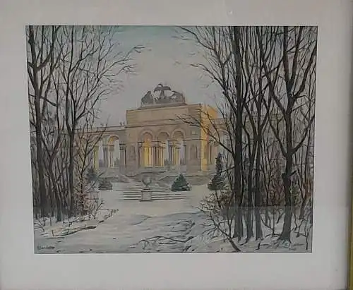 H957-Aquarell-Bild-Gemälde-Wien-Gloriette-signiert-gerahmt-Passepartout-