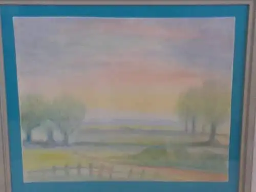 H985-Aquarell-Landschaftsbild-hinter Glas-gerahmt-Bild-Gemälde-