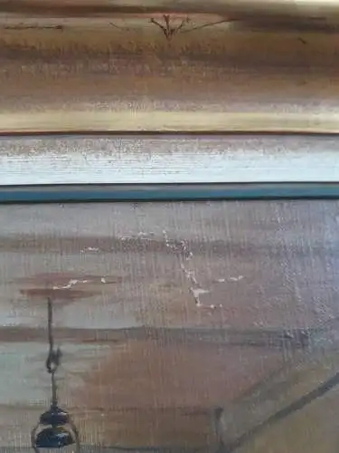 H729-Szenenbild-Öl auf Leinen-Ölbild-Ölgemälde-signiert-gerahmt-Bild-Gemälde-