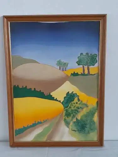 H639-Seidenmalerei-Landschaftsbild-Gemälde-Bild-gerahmt-Malerei-